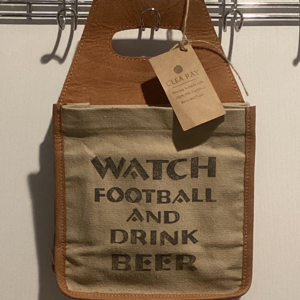 NWT Clea Ray “Watch Football and Drink Beer” 6 Pack Beer/Drink Caddy